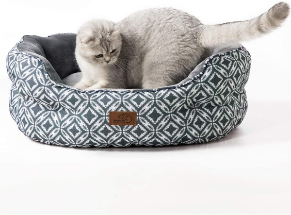 Small Dog Bed for Small Dogs, Indoor Cats, round Super Soft Plush Flannel Washable Puppy Beds, Slip-Resistant Oxford Bottom, Coin Print Grey