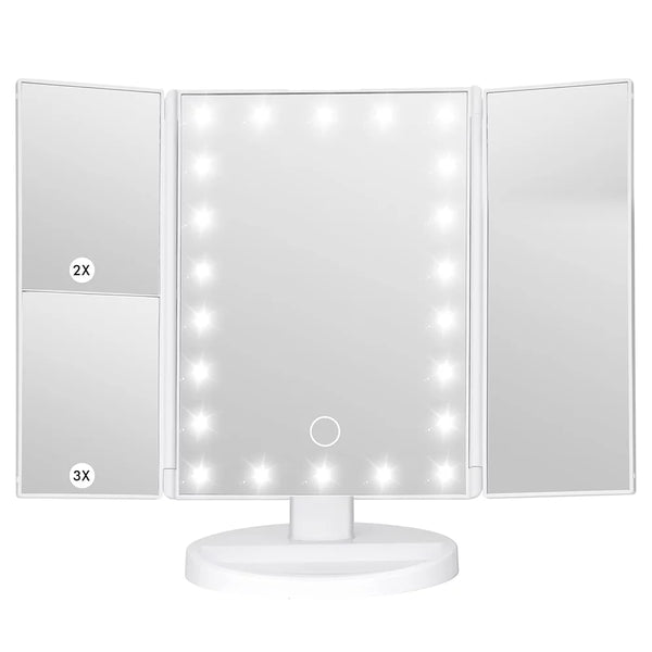 Makeup Mirror with Lights, Lighted Makeup Mirror with 22Pcs LED Lights, 2X 3X Magnifying Makeup Mirror, Dual Power Supply Light up Vanity Mirror