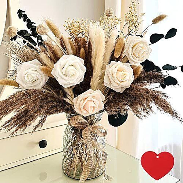 Artificial Flowers in Vase for Dining Table Centrepiece, Pampas Grass with Vase