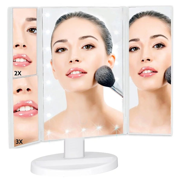 Makeup Mirror with Lights, Lighted Makeup Mirror with 22Pcs LED Lights, 2X 3X Magnifying Makeup Mirror, Dual Power Supply Light up Vanity Mirror